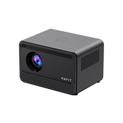 Proyector inteligente PJ211, vista de la lente frontal de 65W y panel de entradas | HAVIT