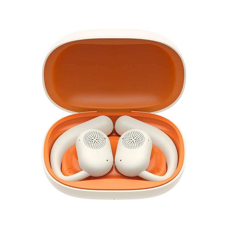 Open-ear wireless earbuds HAVIT OWSFIT 1 model OWS914 in orange and white charging case