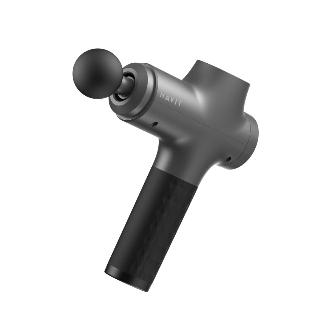HAVIT Massage Gun MG1503 with ergonomic handle and round massage head in black and gray design