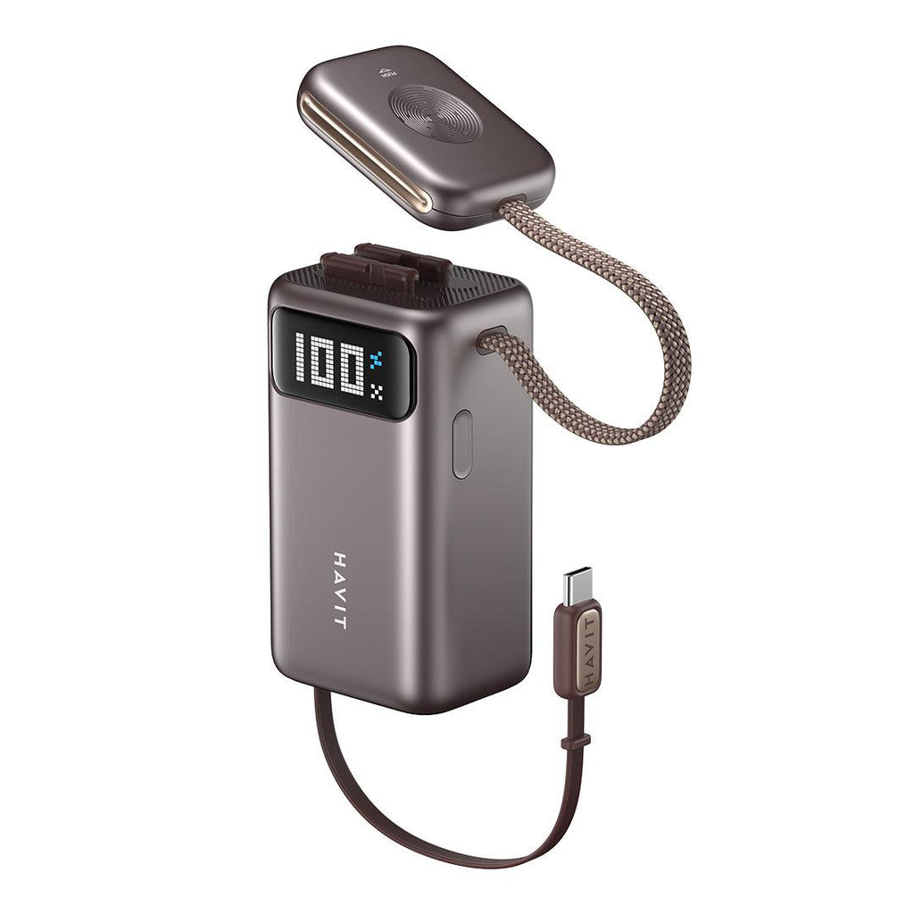 HAVIT Batería externa de 10000mAh con cable USB-C, cargador para reloj y pantalla PB36
