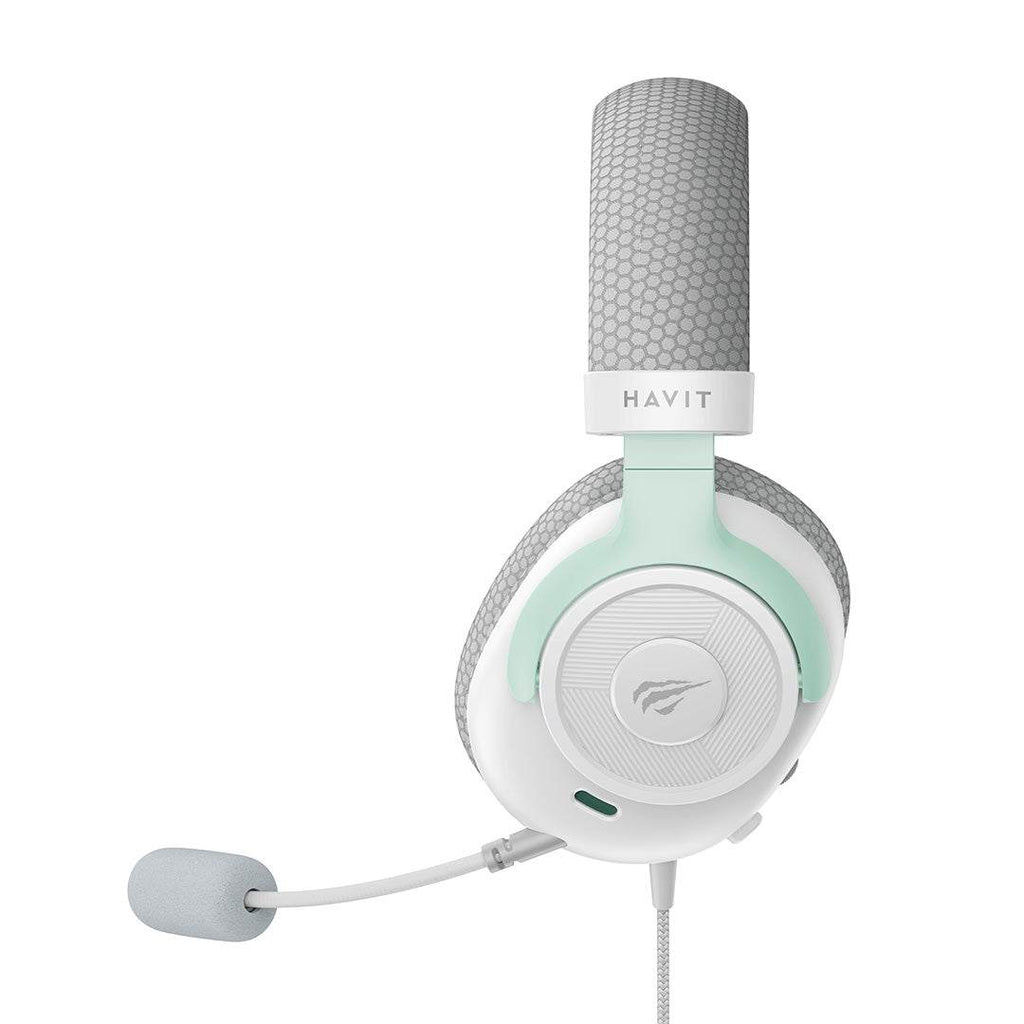 HAVIT 3.5mm gaming headphone H2230E in white and gray with built-in microphone