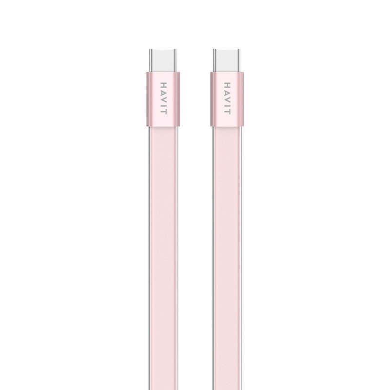 HAVIT 4.99mm ultra-thin pink USB-C to USB-C and USB-C to Lightning cables side by side
