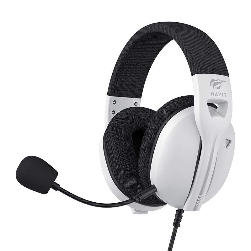 HAVIT Fuxi-H5d white and black gaming headphones with adjustable microphone and 3.5mm jack