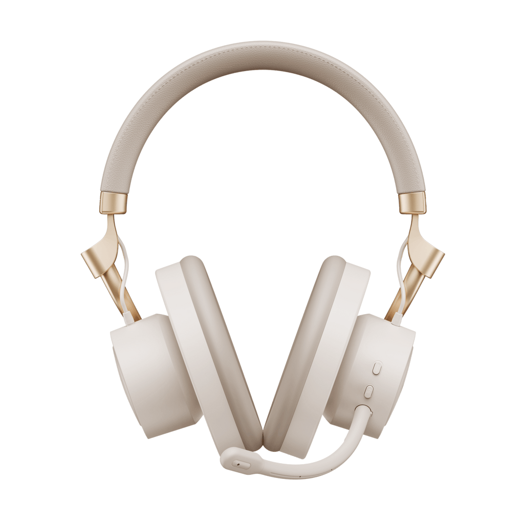 HAVIT FUXI-H8 beige open-back gaming headphones with microphone and gold accents