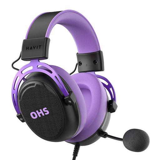 H2030E PRO 3.5mm Gaming Headphones, purple design with microphone.