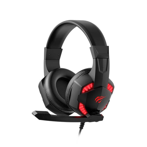 GAMENOTE H2032d E-sports Gaming Headphones with red accents and microphone.
