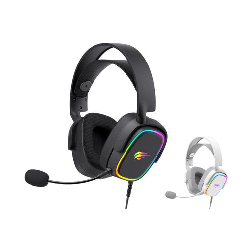 HAVIT GAMENOTE H2035U Gaming Headphones with RGB lighting and detachable microphone.