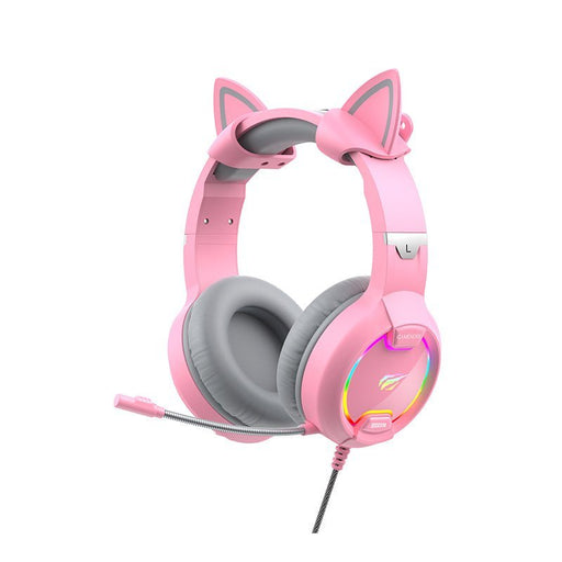 Pink GAMENOTE H2233d cat ear gaming headphones with microphone.