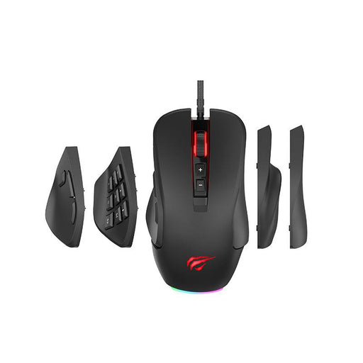 HAVIT Gamenote MS900 Gaming Mouse 900 with customizable side panels and RGB lighting.