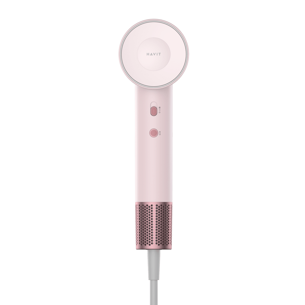 HAVIT High-Speed pink hair dryer HD708 with sleek design and control buttons