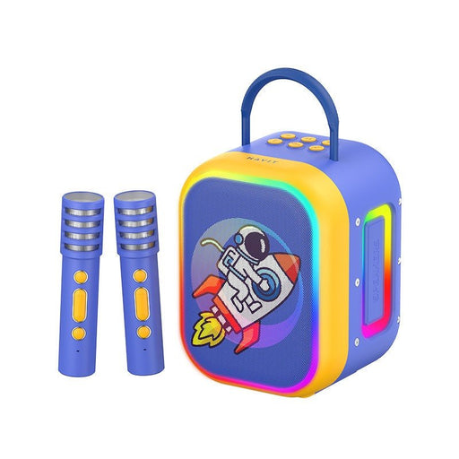 HAVIT Karaoke Wireless Speaker SK827BT with colorful design and two blue microphones