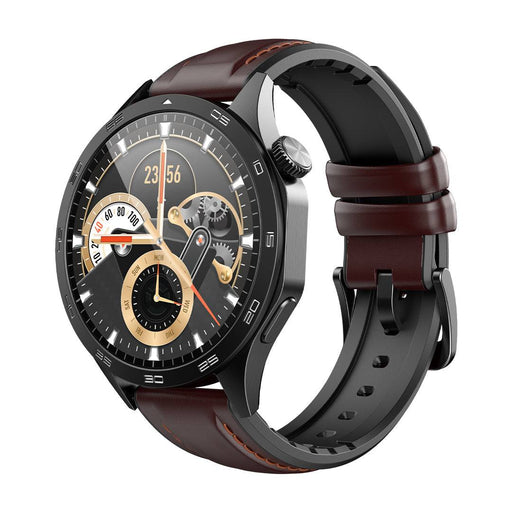 HAVIT M9031 Pro Smartwatch with brown leather strap and sleek black case.