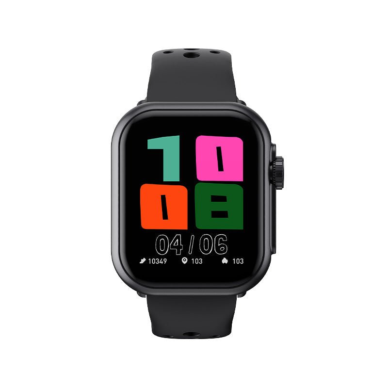 M9071 Smart Watch with colorful digital display and black silicone strap