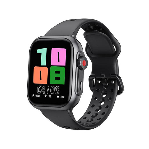 M9071 Smart Watch with black perforated strap and colorful digital display