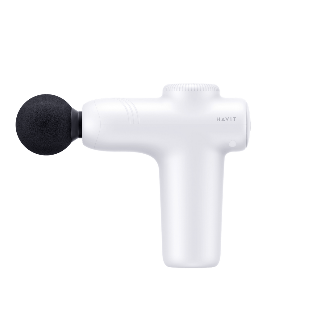 HAVIT Massage Gun MG1508 white handheld deep tissue muscle massager with round black attachment