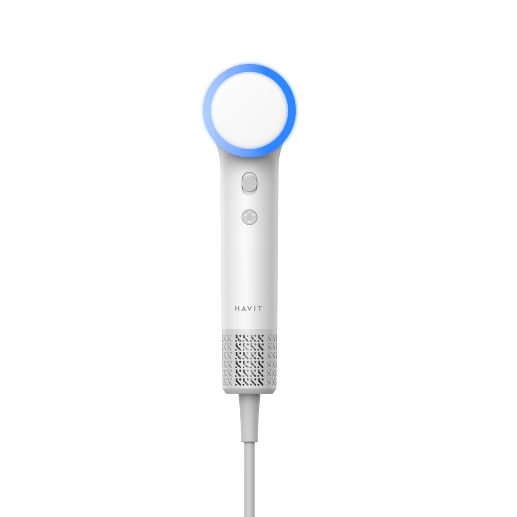 HAVIT Mini high speed white compact hair dryer with blue ring light