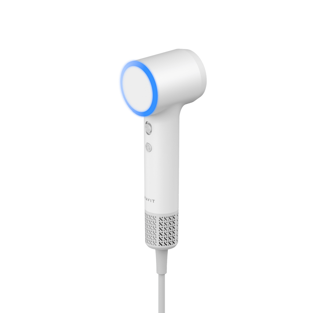 HAVIT Mini high speed white hair dryer HD072 with blue LED ring