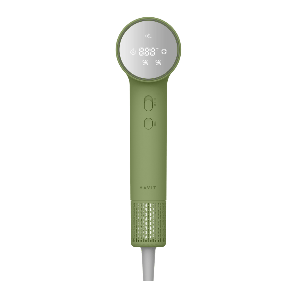 HAVIT Mini high-speed green hair dryer HD073 with digital display and control buttons
