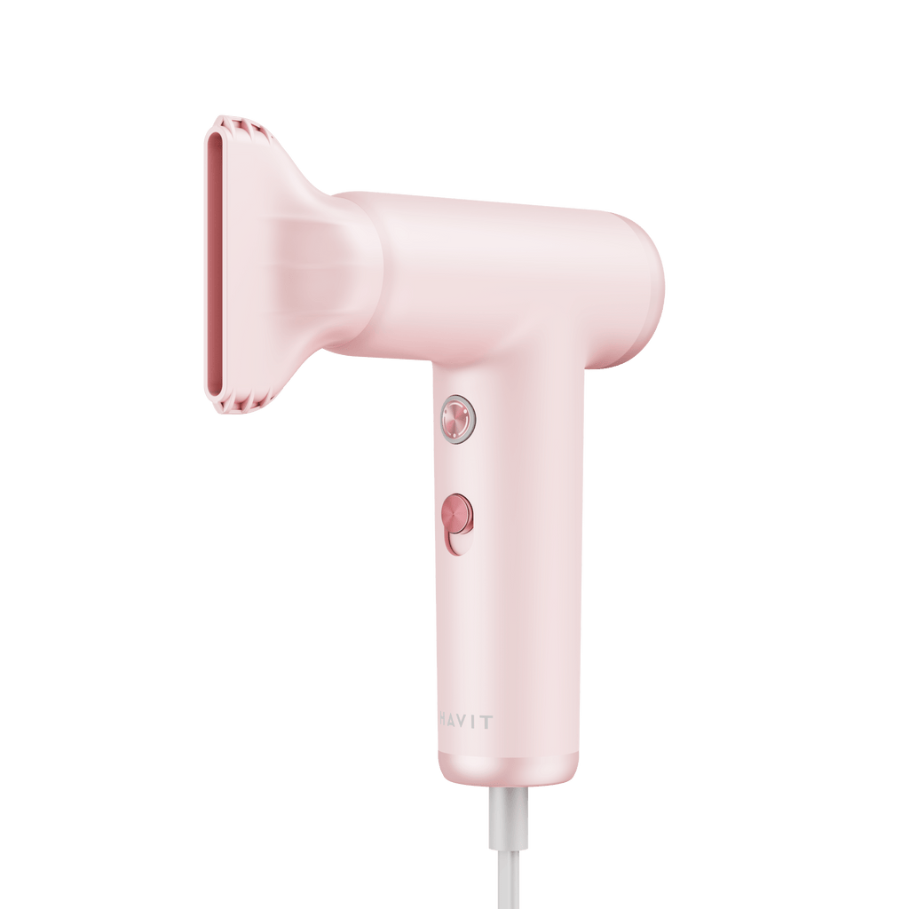 HAVIT Mini high-speed compact pink hair dryer with nozzle attachment