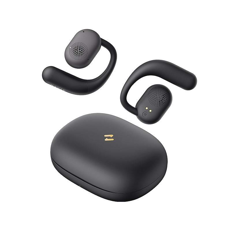 Black HAVIT OWSFIT 1 Open Ear Wireless Earbuds 914 with compact charging case