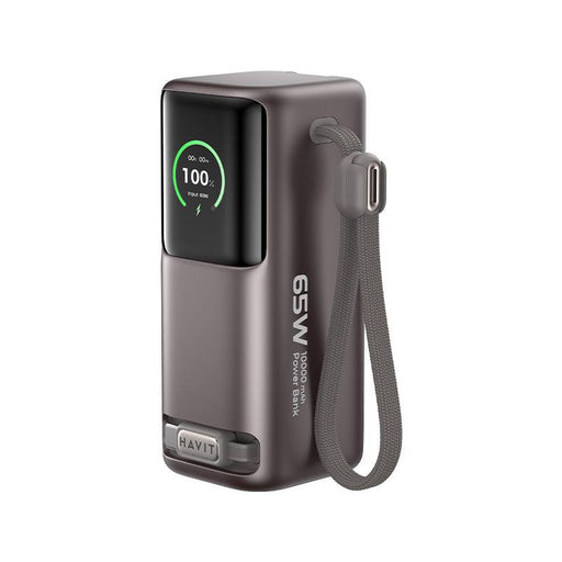 HAVIT PB36 65W USB-C power bank with digital display and strap