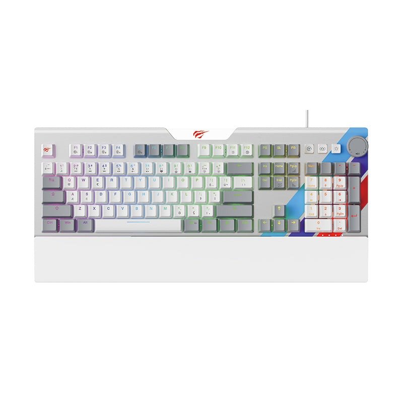 HAVIT RGB Backlit mechanical keyboard KB898L Pro-TUR with white design and colorful key illumination