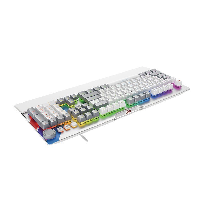 HAVIT RGB backlit mechanical keyboard KB898L Pro-TUR with white and gray keys and colorful RGB lighting under keys