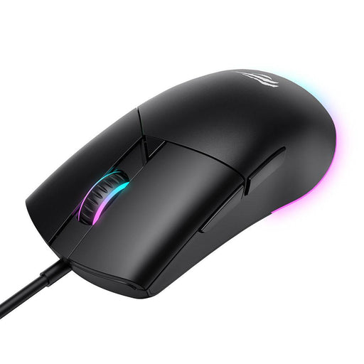HAVIT RGB backlit programmable black gaming mouse with side buttons and illuminated scroll wheel