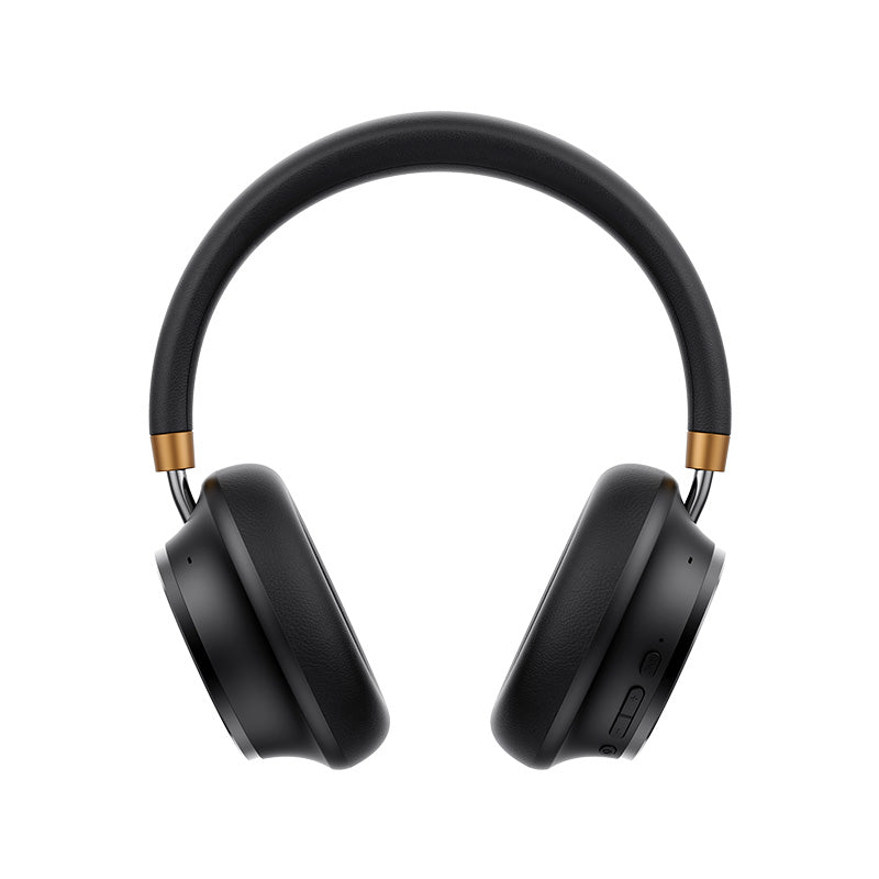 HAVIT SPACE NC02H black over-ear hybrid active noise cancelling Bluetooth headphones with padded ear cushions and gold accents
