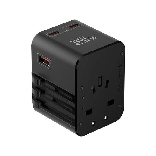 Black HAVIT Travel Charger UCT700 25W with multiple USB ports and universal plug sockets for global use