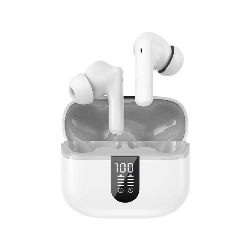 HAVIT TW943 PRO true wireless stereo earbuds with charging case and digital battery display in white