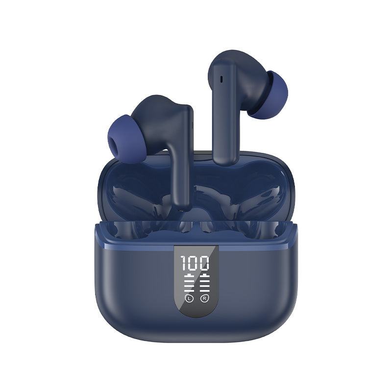 HAVIT TW943 PRO true wireless stereo earbuds in navy blue with digital charging case display