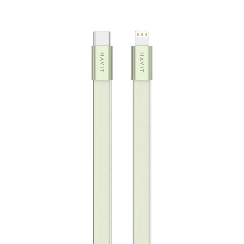 HAVIT 4.99mm ultra-thin USB-C to Lightning cable with green flat design