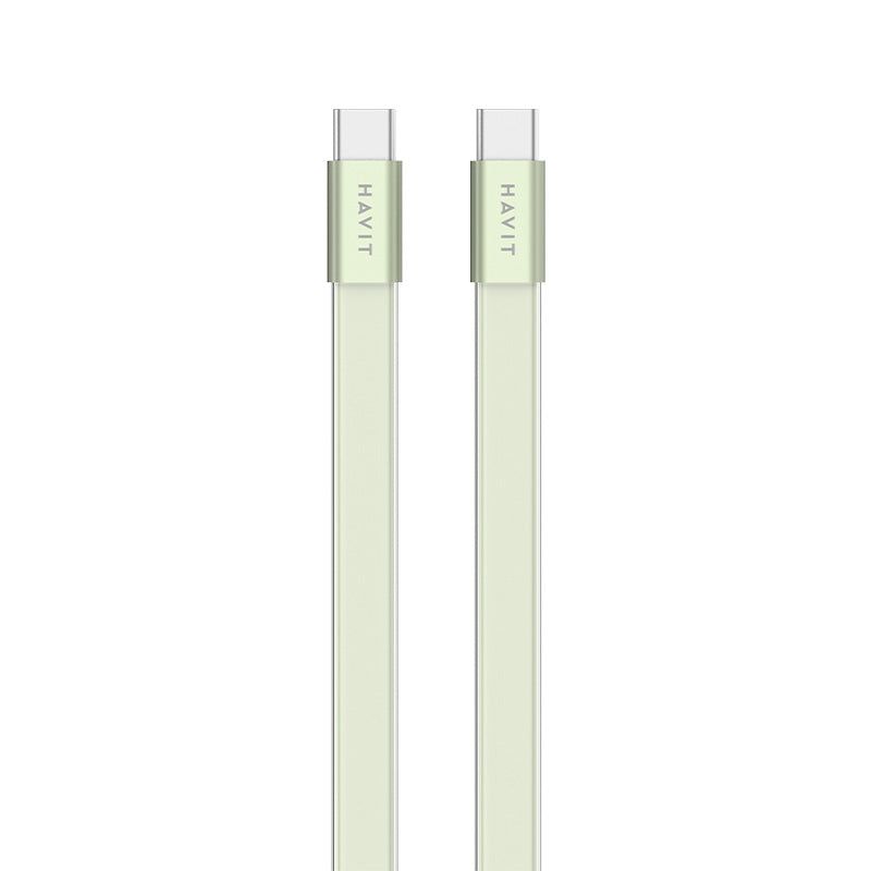 HAVIT 4.99mm ultra-thin USB-C to Lightning and USB-C to USB-C charging cables in light green color.