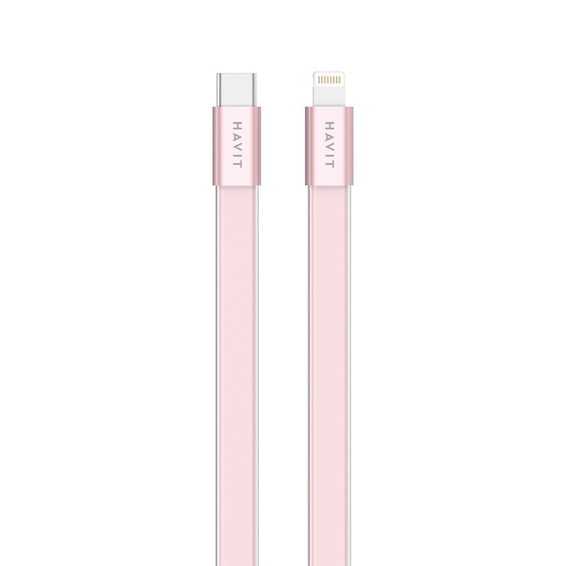 HAVIT 4.99mm ultra-thin USB-C to Lightning cable in pink with flat design