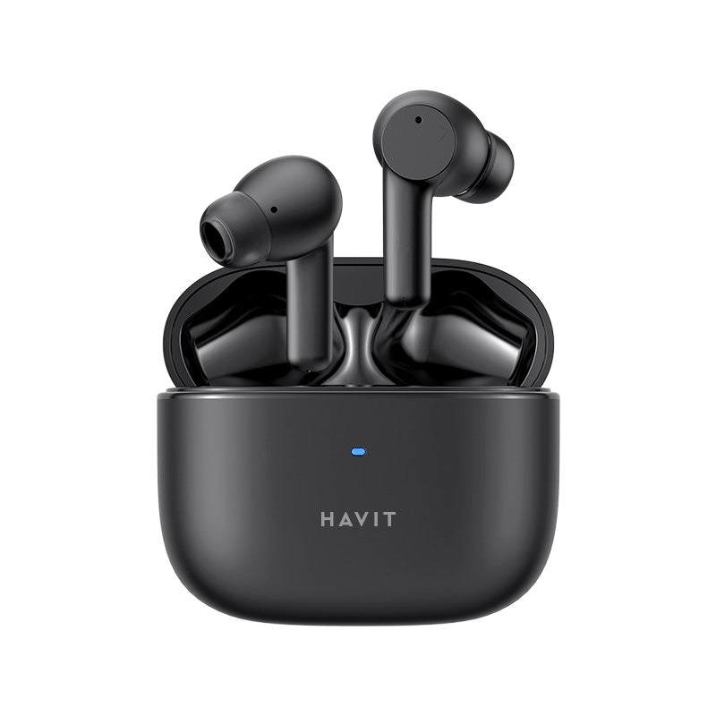 HAVIT TW958 TWS black wireless earbuds with charging case and bass feature