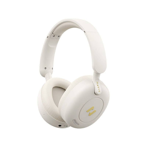 HAVIT H655BT low latency wireless over-ear headphones in white with cushioned ear cups and adjustable headband