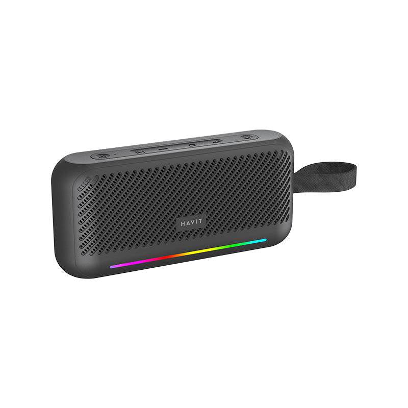HAVIT SK877BT Portable wireless speaker with black mesh grill and rainbow LED strip