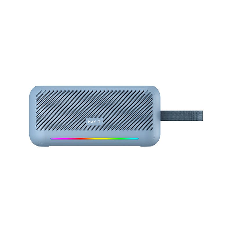 HAVIT SK877BT Portable wireless Bluetooth speaker with blue casing and RGB light strip