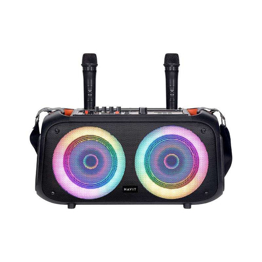 SQ127BT Outdoor Speaker with colorful LED lights and dual microphones.